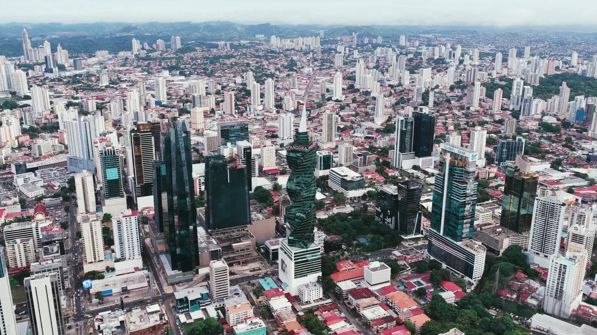 Dense overcast skyscraper skyline